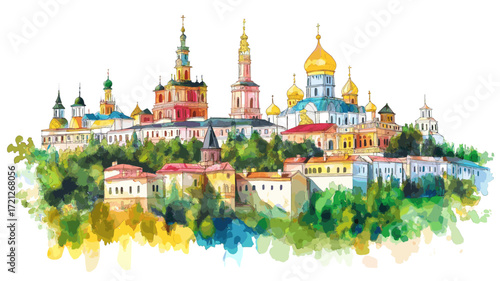 Kyiv Pechersk Lavra. Kyiv Pechersk Lavra watercolor vector illustration