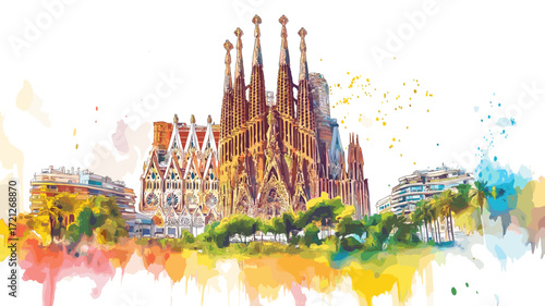 Sagrada Familia. Sagrada Familia watercolor vector illustration