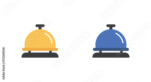 Two service bells one gold and one blue isolated on white