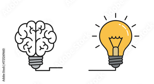 Brain shaped like a lightbulb represents ideas and innovation clearly