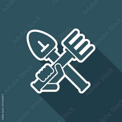 Shovel and rake icon