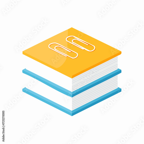 Paper and red document stack, illustration. Paperwork with a paper clip, in a minimalistic and clean design.