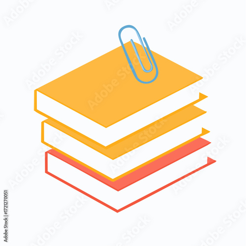 Paper and red document stack, illustration. Paperwork with a paper clip, in a minimalistic and clean design.