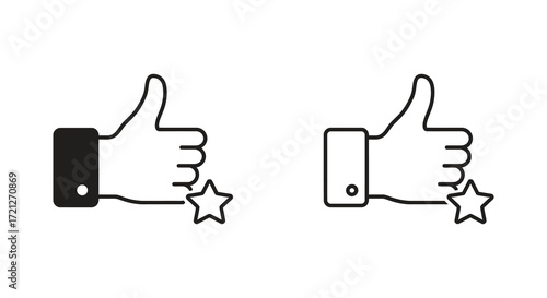 Two black and white thumbs up icons with stars and rectangles