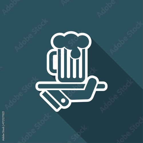Waiter serving beer icon