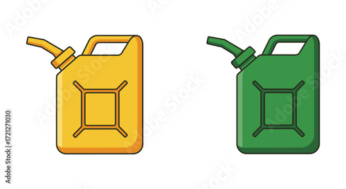 Two colorful fuel cans shown side by side yellow and green