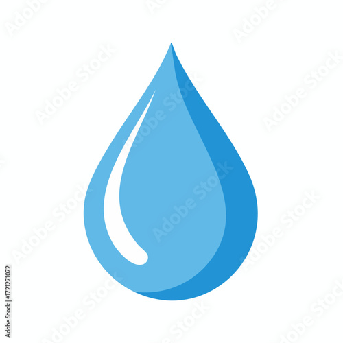 
A clean and simple illustration of a single blue water drop. It represents cleanliness, hydration, sustainability, and the importance of water resources.