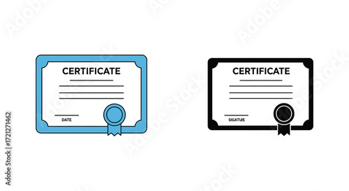 Two certificate icons one in color and one in monochrome style