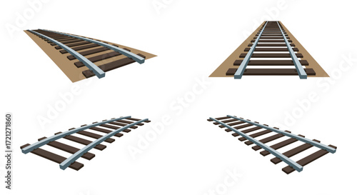 Illustration of railway tracks displayed from different perspectives and angles