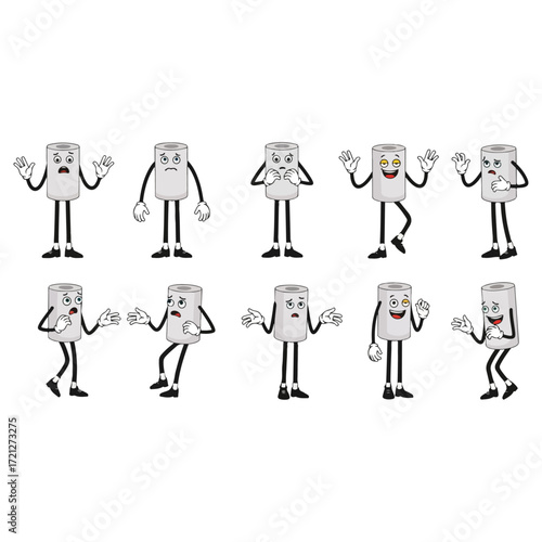 Cartoon Newspaper Characters in Various Expressions.