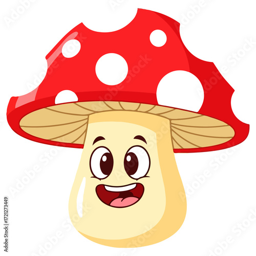 Cute Cartoon Mushroom with a Happy Face.