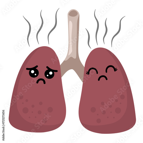 Illustration of Unhealthy Lungs with Smoke