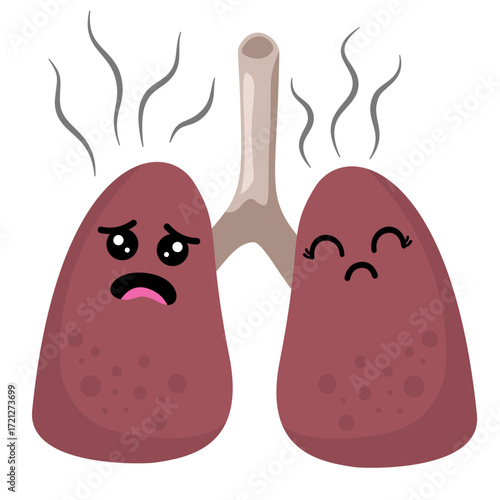 Illustration of Unhealthy Lungs with Smoke