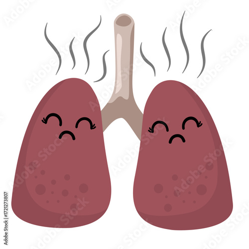 Illustration of Unhealthy Lungs with Smoke