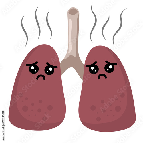 Illustration of Unhealthy Lungs with Smoke