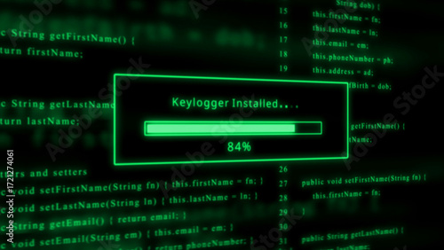 Cyber attack keylogger installed progress bar loading on digital code background graphic design