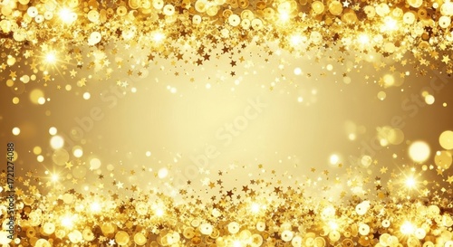 Golden Glitter Border Background, Luxury Sparkling Frame with Festive Shiny Particles