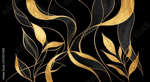 Elegant Black and Gold Floral Background, Luxury Botanical Decorative Pattern Design