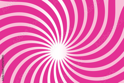 Candy color sunburst background. Abstract pink cream sunbeams design wallpaper. Colorful spinning lines for template, banner, poster, flyer. Sweet rotating cartoon swirl or whirlpool.