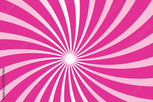 Candy color sunburst background. Abstract pink cream sunbeams design wallpaper. Colorful spinning lines for template, banner, poster, flyer. Sweet rotating cartoon swirl or whirlpool.