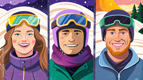 Vector set of snowboarder on isolated background. Perfect for sports illustrations, winter athlete graphics, game posters, training materials, active lifestyle design, and fitness-related projects.