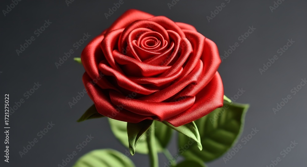 Naklejka premium Vibrant Red Rose Bloom with Velvety Petals Against Dark Background.