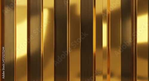 Abstract 3D Gold Metallic Vertical Stripes Background | Luxury Shiny Golden Metal Texture