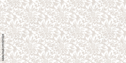 Wallpaper Mural Vector abstract floral pattern. Seamless background with sketchy flower silhouettes. Subtle beige and white botanical ornament texture with negative space graphic effect. Minimal repeating design Torontodigital.ca