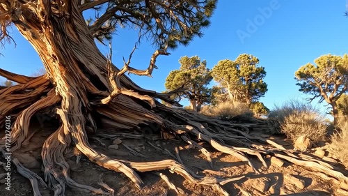 Ancient Bristlecone Pine Tree Roots and Landscape on a Sunny Day in California