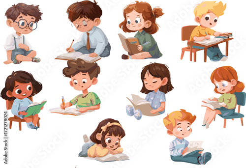 Funny cartoon kids and people illustration set with smiling characters and playful expressions