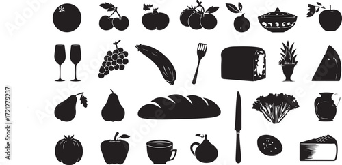 Set of vector food and vegetable icons collection
