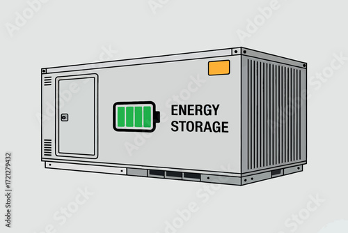 Modern energy storage container for renewable power solutions clean electric grid technology concept