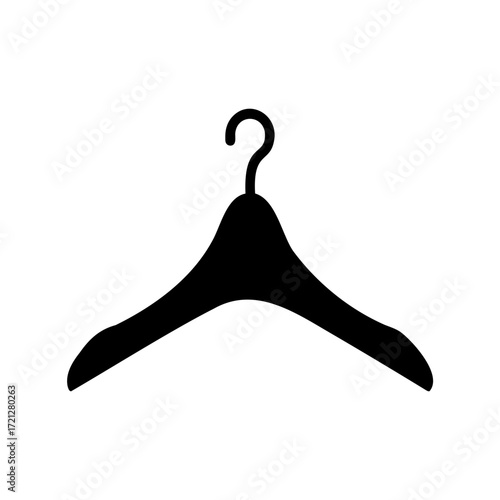 Black silhouette of a clothes hanger isolated on a white background, minimalist style