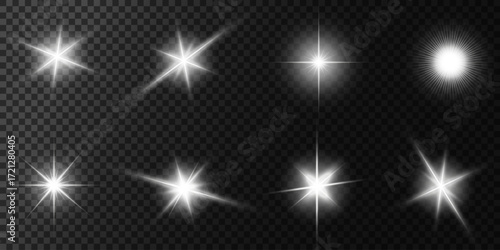 Lens Flare, light glow effect. sun or realistic shining star with backlight effect. bokeh glitter and sparkles or sparkles on transparent background.
