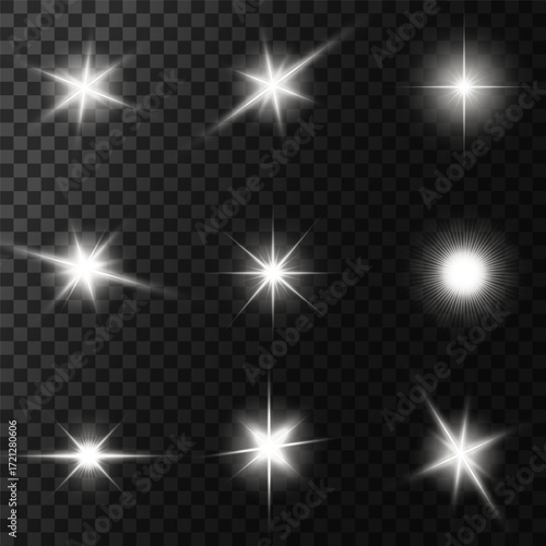 Lens Flare, light glow effect. sun or realistic shining star with backlight effect. bokeh glitter and sparkles or sparkles on transparent background.
