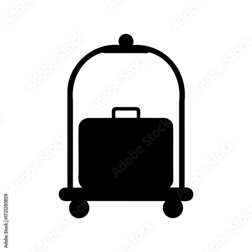 Silhouette image of a luggage cart carrying a suitcase, ready for travel