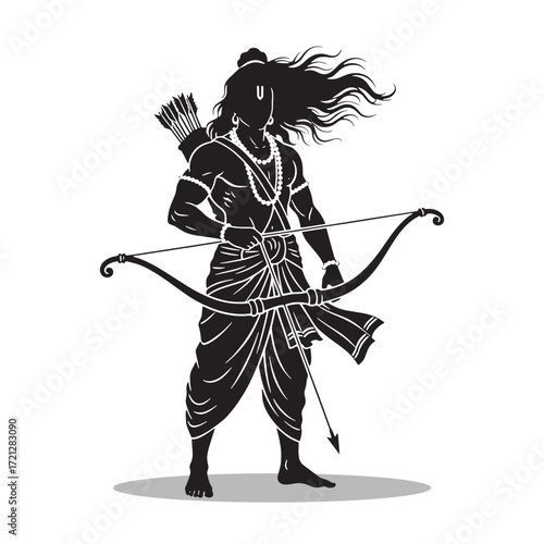 Lord Rama Silhouette with Bow and Arrow Illustration