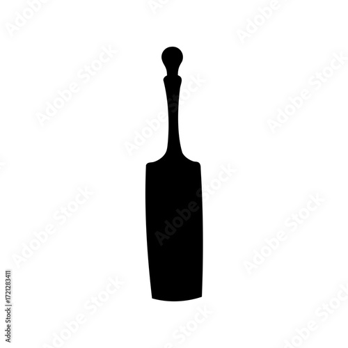 Simple minimalist silhouette illustration of a cricket bat on a white background