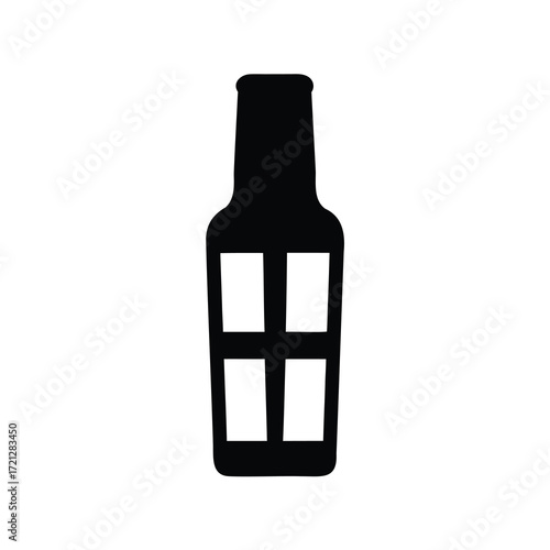 Silhouette of a beer bottle with four white squares on it