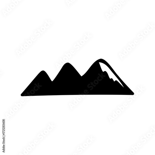 Three Peaks Mountain Range in Black Silhouette on a White Background