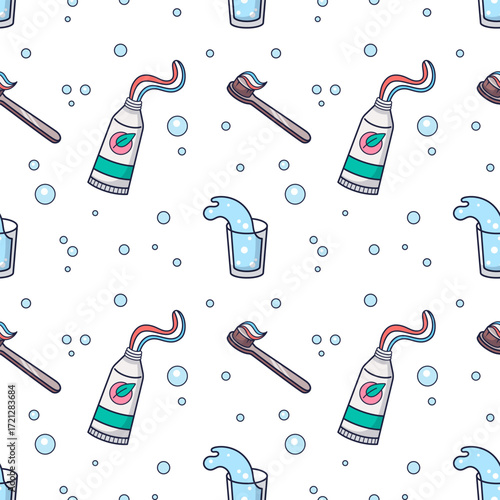 Mouth hygiene seamless pattern. Stomatology concept illustration. Oral hygiene textile design. Dental cleaning cosmetic. Vector