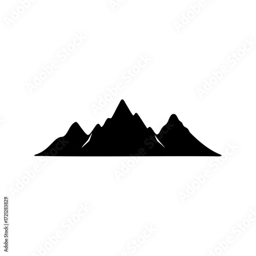 Silhouette of three mountains on a white background, representing adventure nature