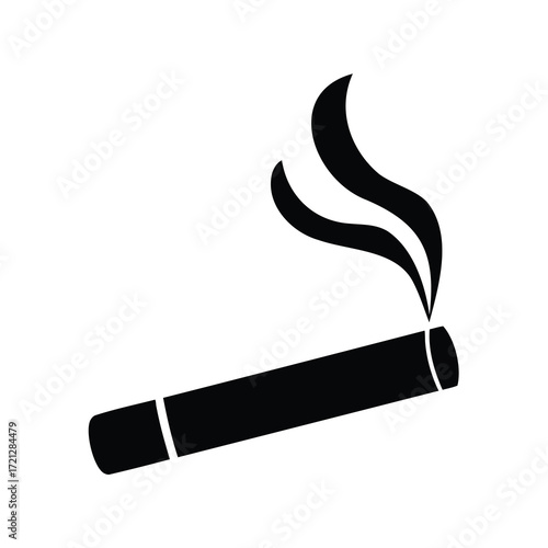 Stylized black and white illustration of a cigarette with rising smoke
