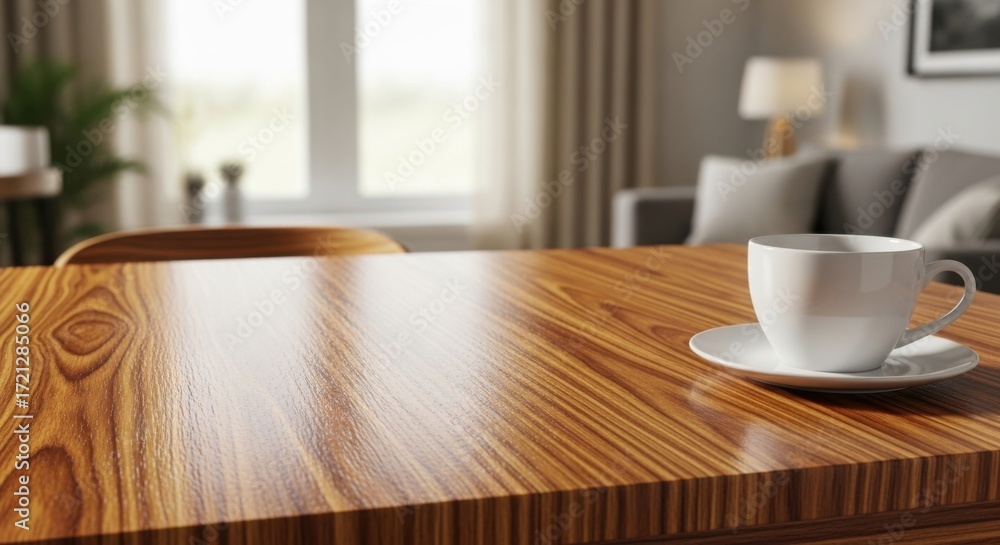 Obraz premium Cozy Living Room Scene With Coffee Cup On Wooden Table