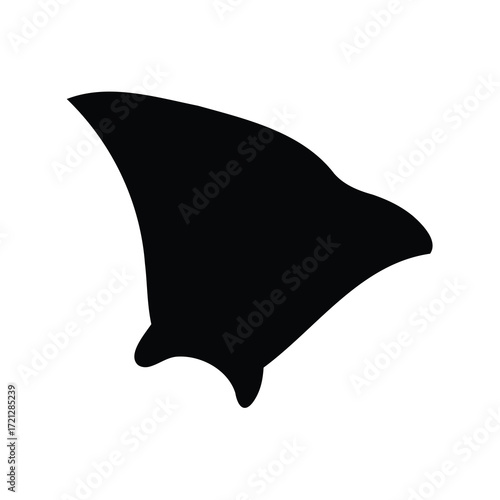 Silhouette of a Stingray fin underwater in black and white image