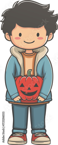 Halloween Trick Or Treat Boy With Bag Illustration