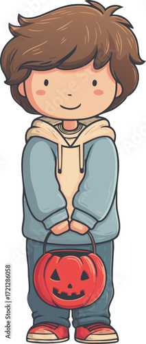 Halloween Trick Or Treat Boy With Bag Illustration