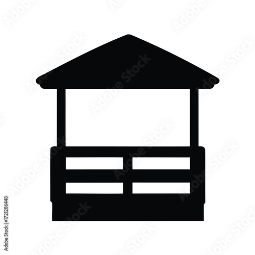 Simple black and white minimalist silhouette of a gazebo structure building