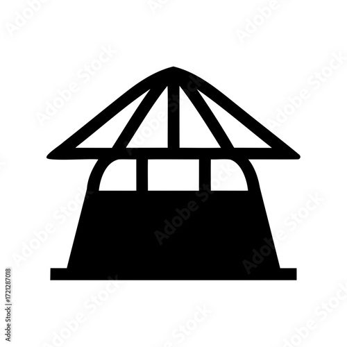Stylized black silhouette of a gazebo structure on a white background