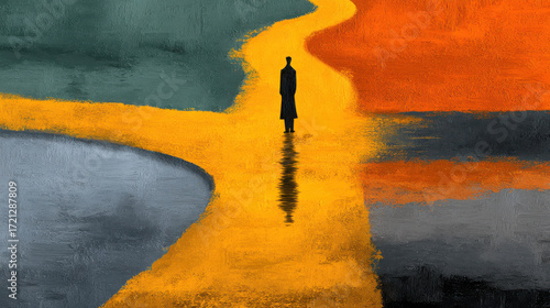 Representation of a man's midlife crisis through a vivid and abstract landscape